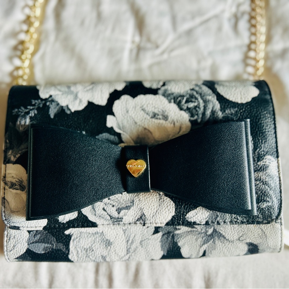 Betsey Johnson Black and White Floral Crossbody Bag